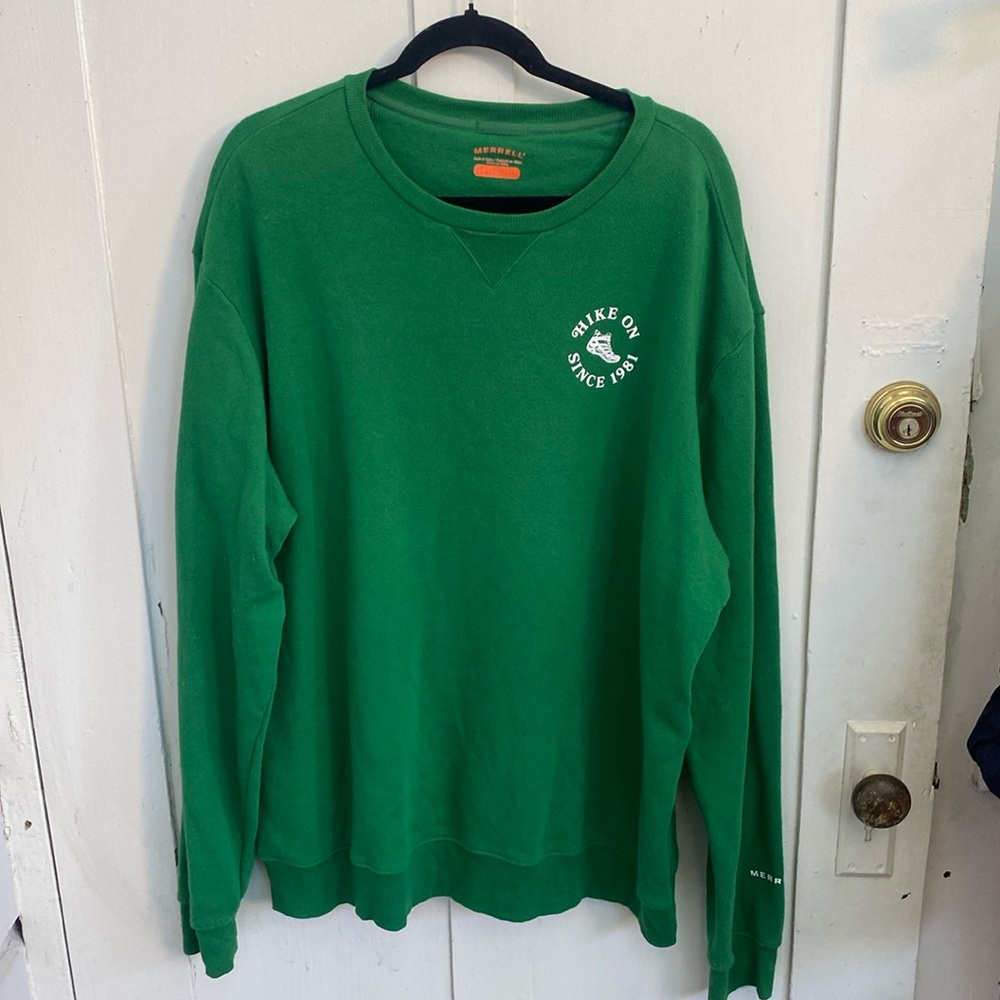 Merrell Men's XXL Crew Neck Sweatshirt Green Graphic Logo Hiking